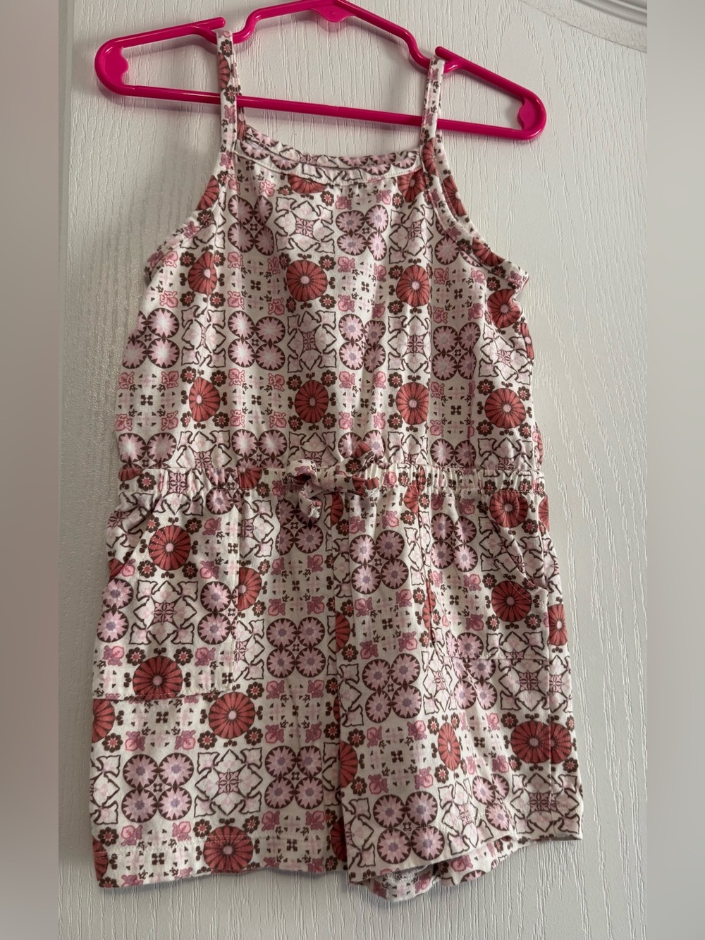 wonder nation Pink and Coral Floral Cotton Romper